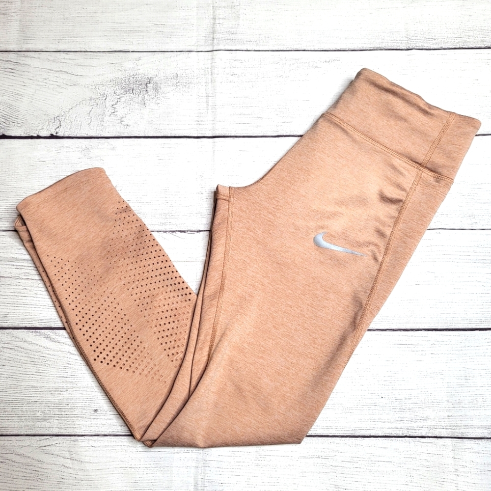 Nike Dri-Fit Peach Cropped Leggings with Inner Drawstring and Pockets Size M